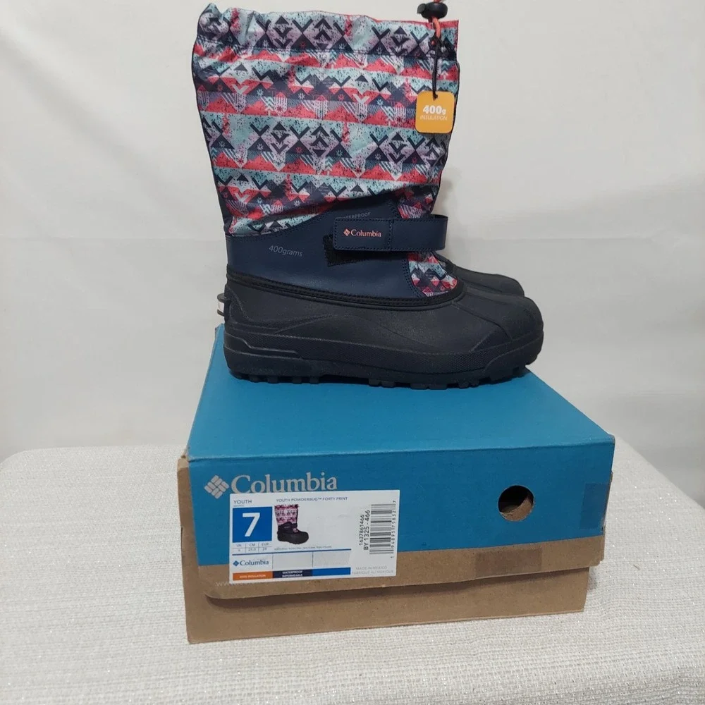 Columbia Powderbug Forty Print Snow Boots Waterproof BC1325-466 Youth Size 7
